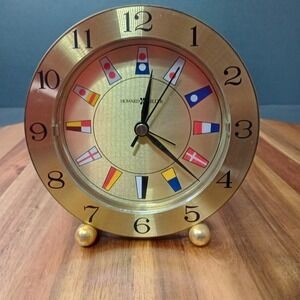 Howard Miller Shipmate Nautical Signal Flag Maritime Alarm Table Clock Gold Tone